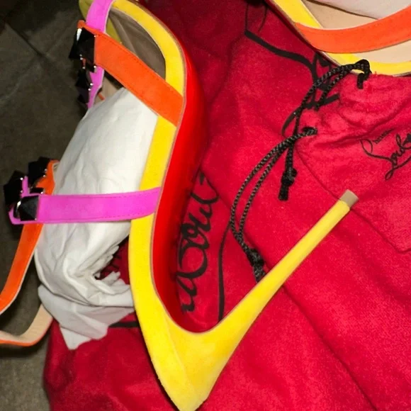 Christian Louboutin Suede Calfskin Studded Galerietta 100 heel Multicolor - Picture 4 of 10